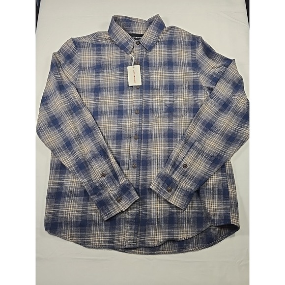 Nwt Lucky Brand Mens Medium Flannel Blue Beige Plaid Skater Grunge Shirt
